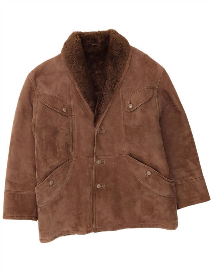 Vintage Herren Lammfelljacke IT 54 2XL Braunes Lammfell