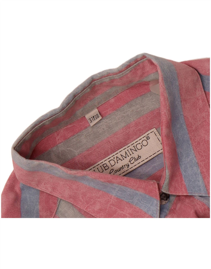 CLUB D'AMINGO Mens Short Sleeve Shirt Size 37/38 Medium Pink Striped
