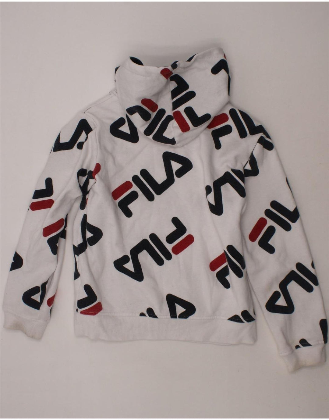 FILA Boys Graphic Hoodie Jumper 7-8 Years Medium White Cotton Vintage Fila and Second-Hand Fila from Messina Hembry 