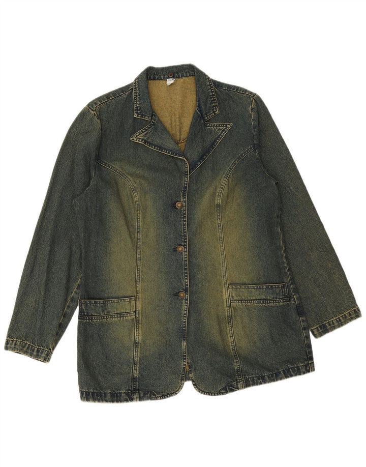 Vintage Damen 3 Knopf Jeans Blazer Jacke UK 14 Große blaue Baumwolle