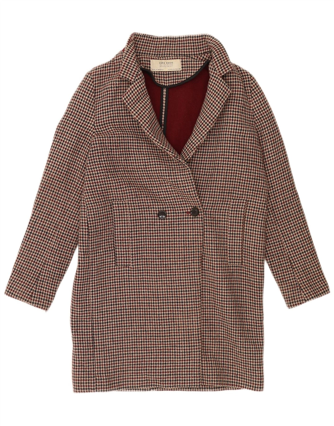 Zara Damen Übergroßer zweireihiger Mantel UK 10 Small Burgundy Houndstooth