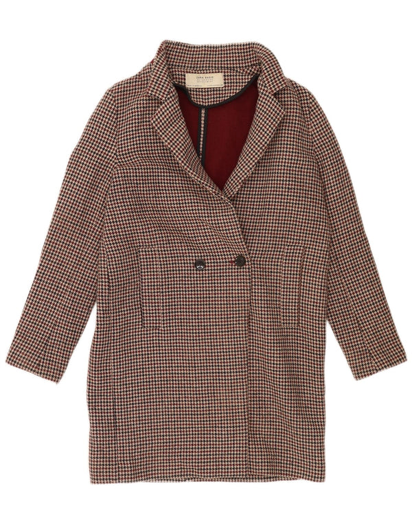 Zara Damen Übergroßer zweireihiger Mantel UK 10 Small Burgundy Houndstooth