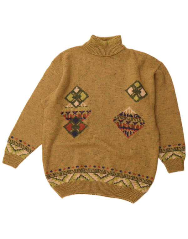 VINTAGE Rollkragenpullover für Herren, Größe 52, groß, Khaki, Argyle/Diamant