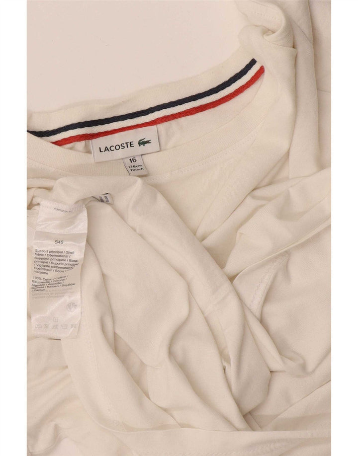 Lacoste Jungen-Top, langärmelig, 15–16 Jahre, weiße Baumwolle