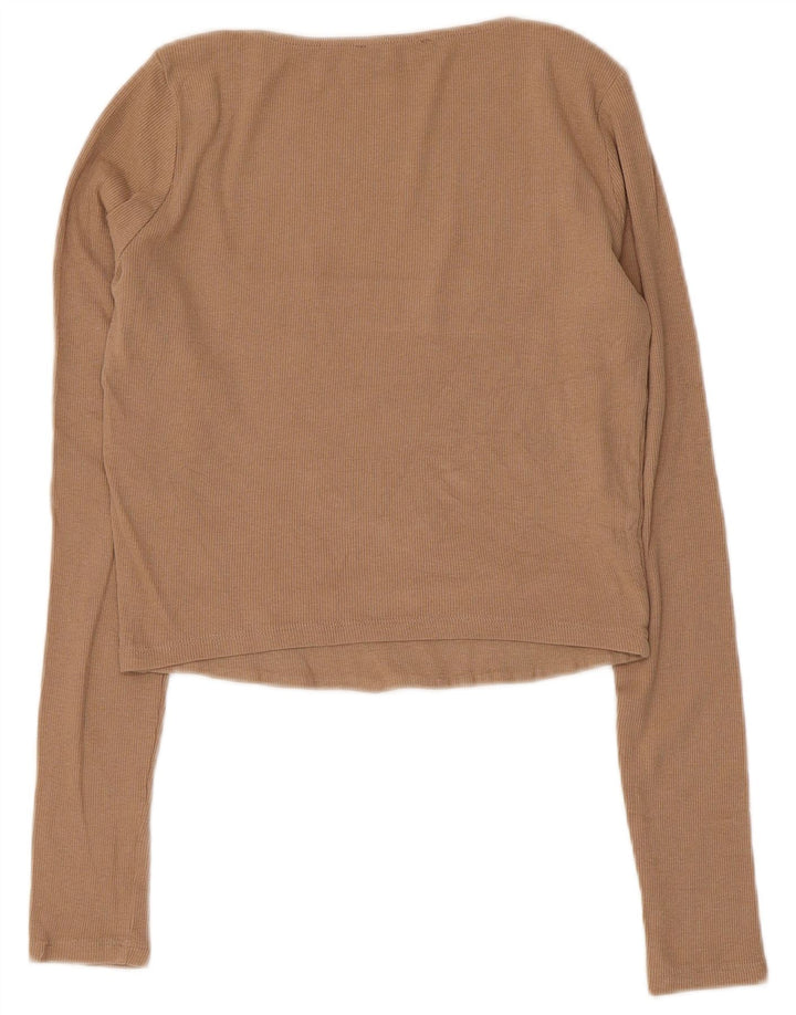 Zara Damen Crop Top Langarm UK 14 Große graue Baumwolle