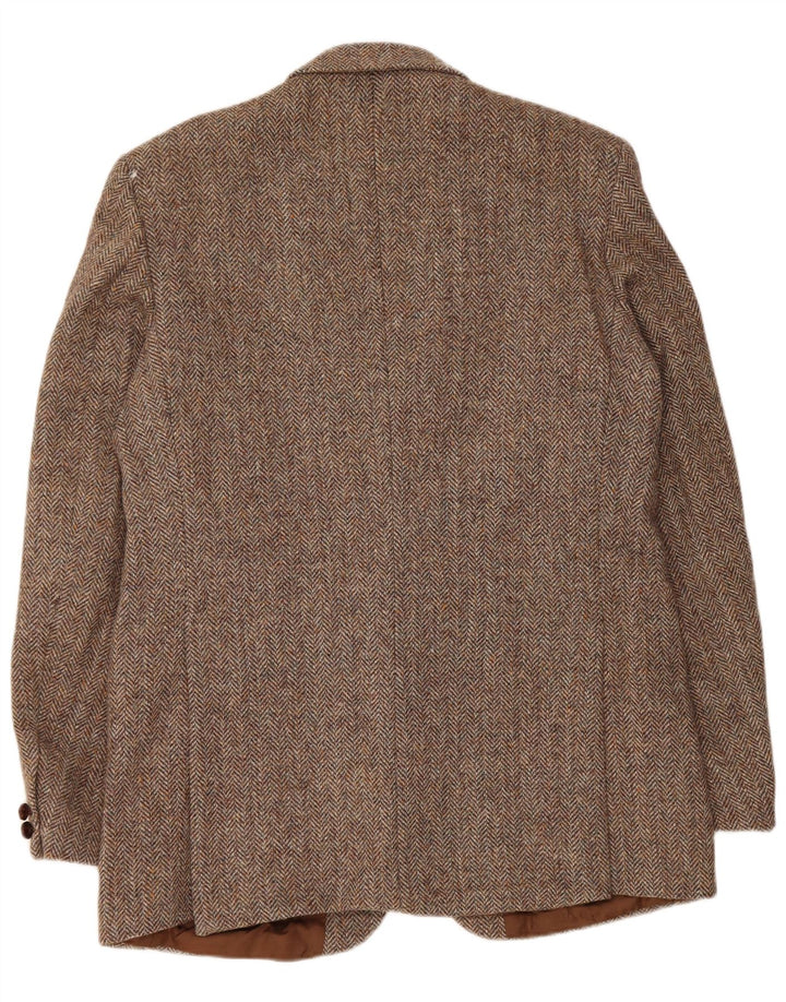 Harris Tweed Herren-Blazer mit 2 Knöpfen, UK 42, XL, braune Wolle mit Fischgrätenmuster
