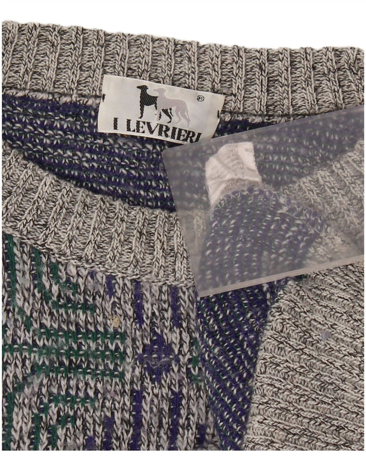I LEVRIERI Herren-Pullover mit Rundhalsausschnitt, mittelgrau, geometrisch, Polyacryl