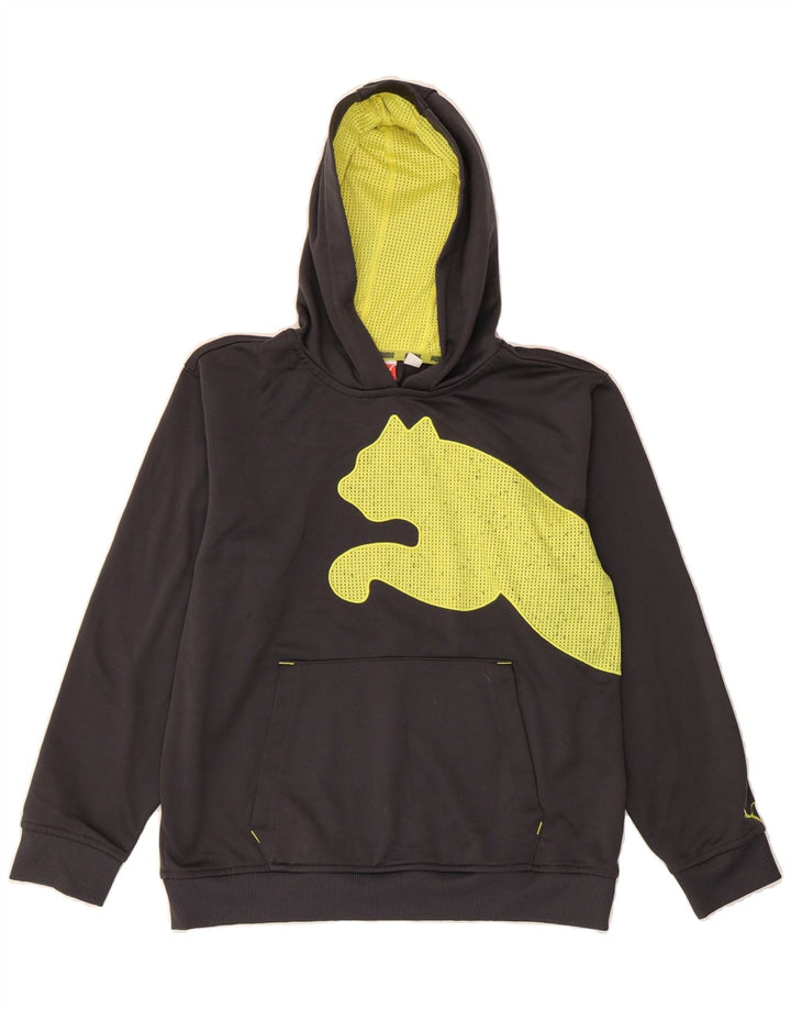 PUMA Boys Graphic Hoodie Jumper 9-10 Years Medium Grey Polyester Vintage Puma and Second-Hand Puma from Messina Hembry 