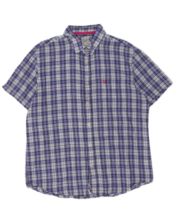 Crew Clothing Herren-Hemd, kurzärmelig, klassische Passform, XL, blau kariert, Baumwolle