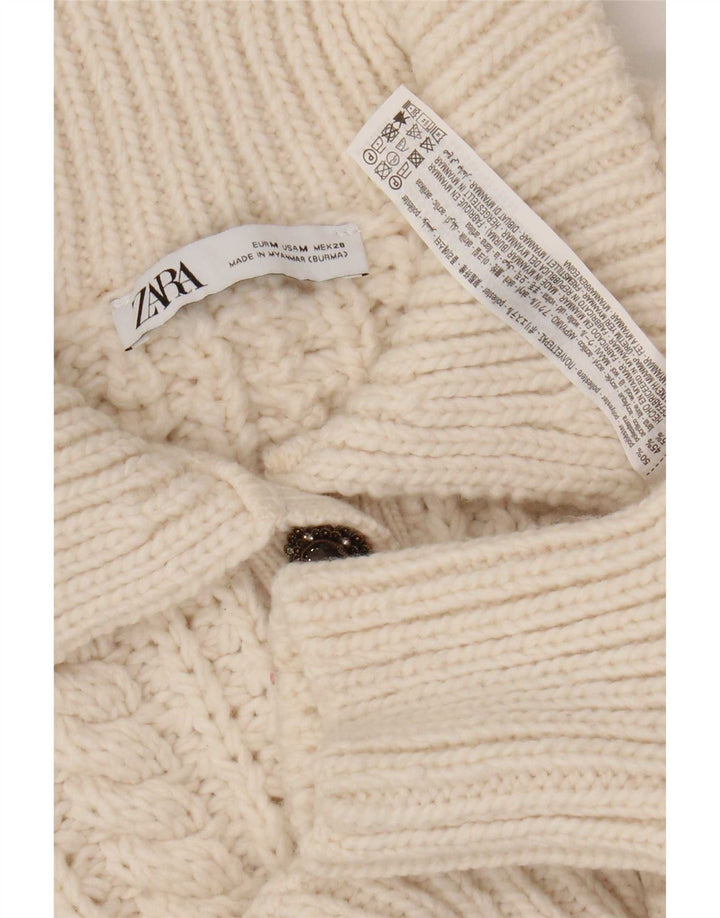 Zara Damen Crop Polo Neck Pullover Pullover UK 14 Medium Beige Polyester