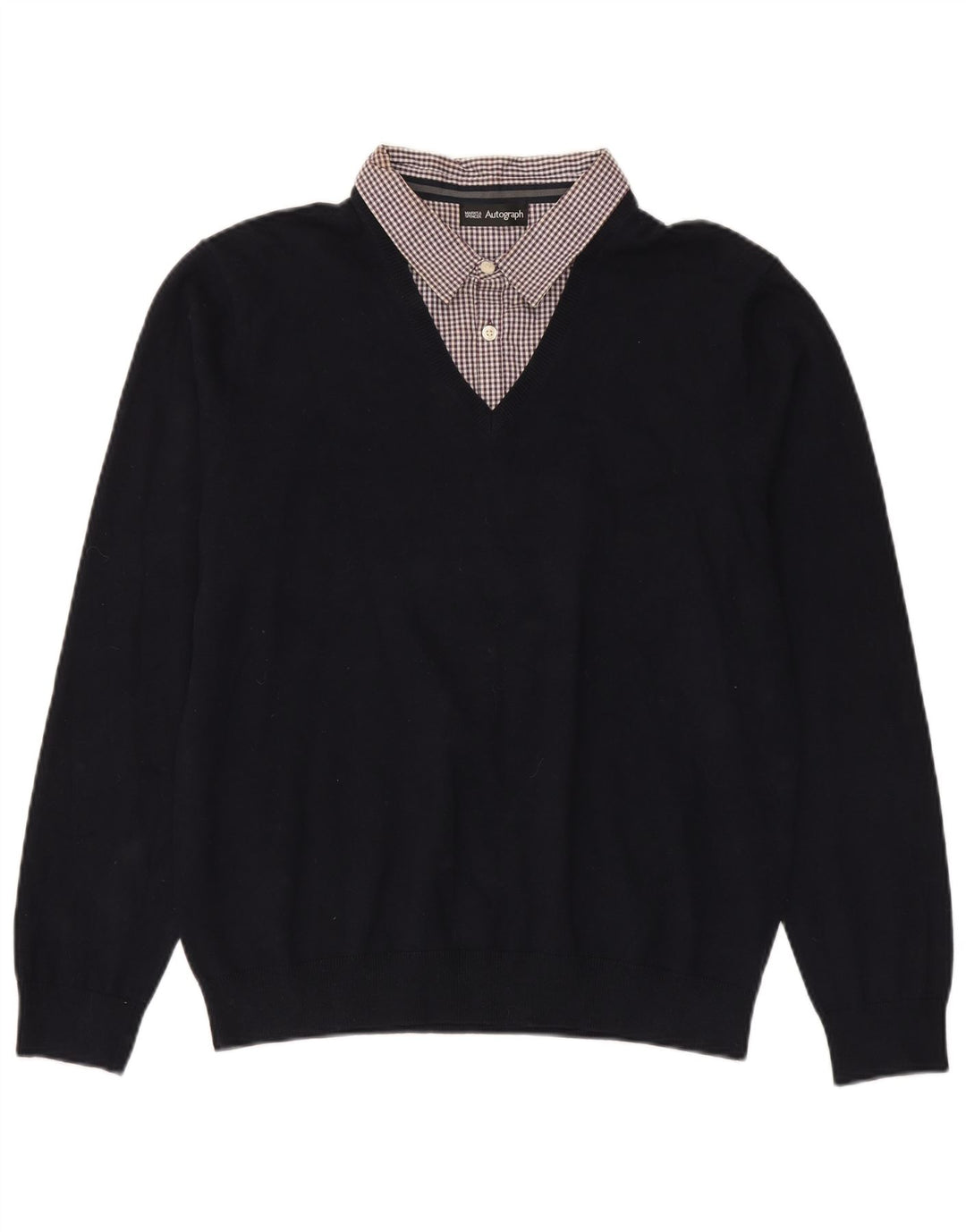 Marks & Spencer Herren Autograph Pullover mit V-Ausschnitt, groß, marineblaue Baumwolle