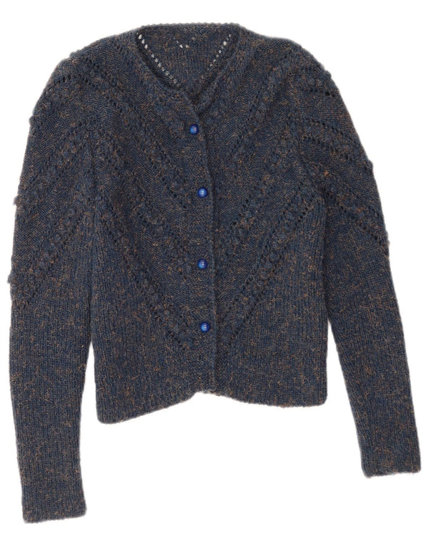 Vintage Damen Crop Cardigan Pullover UK 8 Small Blau meliert