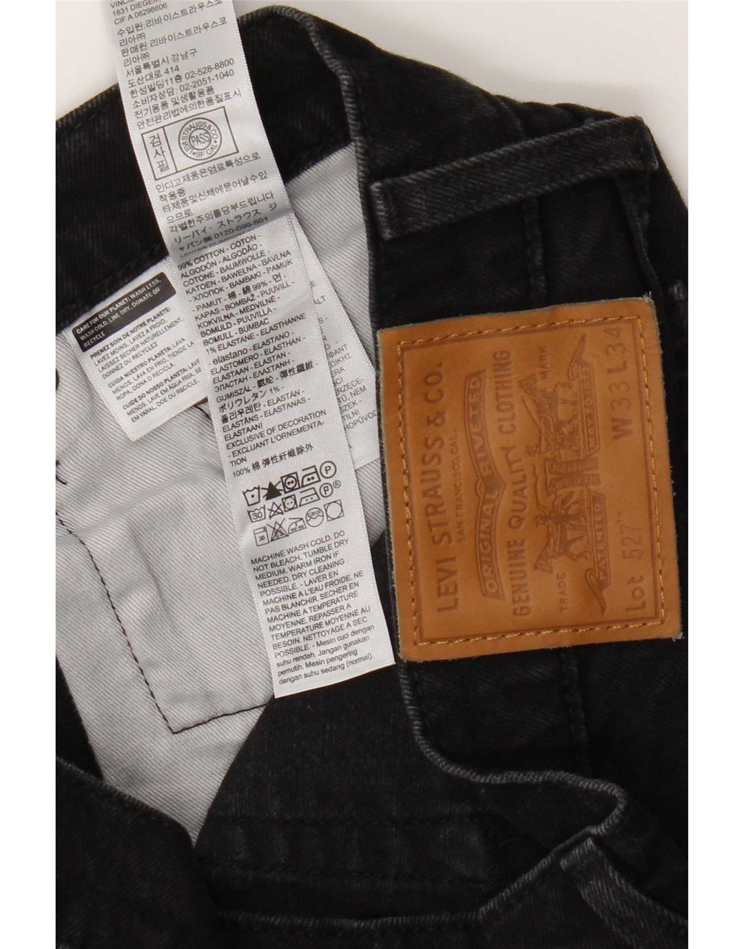 Levi's Herren 527 Bootcut Jeans W33 L34 Schwarze Baumwolle