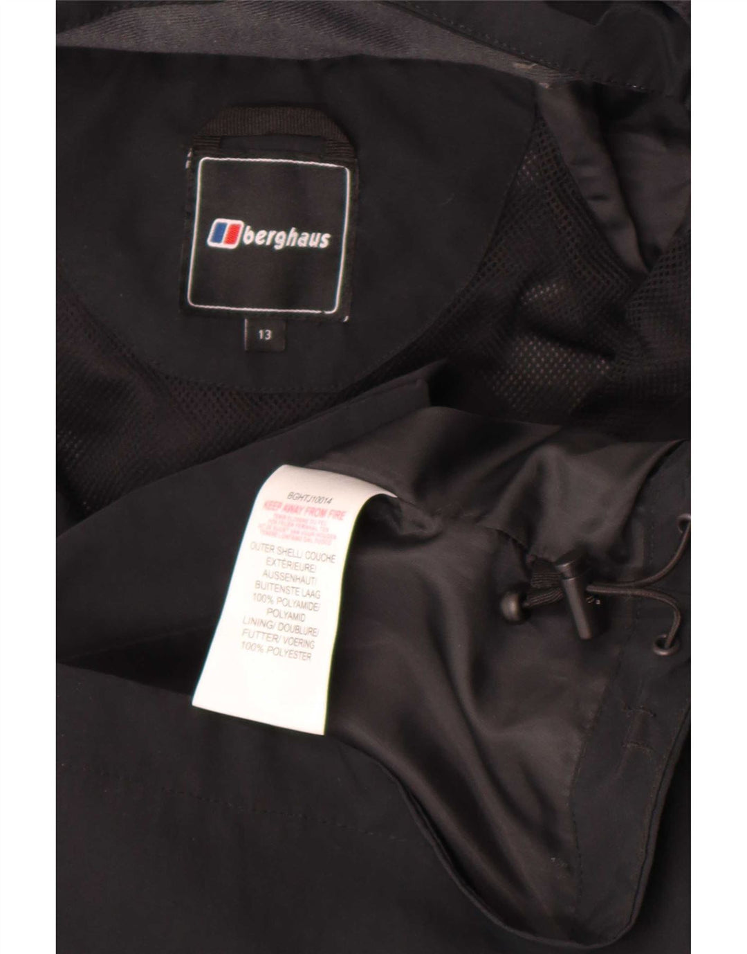Berghaus Jungen-Regenjacke mit Kapuze, 12–13 Jahre, schwarzes Polyamid