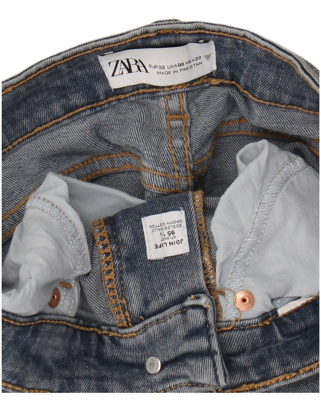 ZARA Damen Bootcut-Jeans mit hoher Taille, W22, L24, blaue Baumwolle