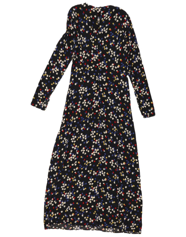 Zara Damen Langarm-Maxikleid UK 12 Mittelschwarz gefleckte Viskose