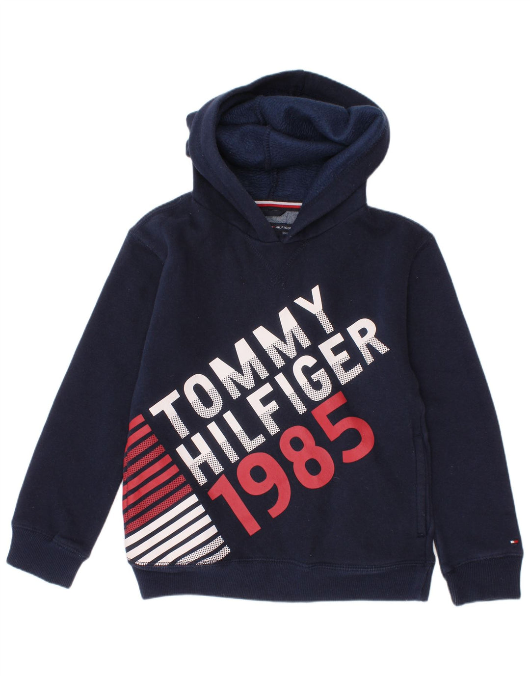 TOMMY HILFIGER Jungen-Pullover mit grafischem Kapuzenpullover, 5–6 Jahre, marineblaue Baumwolle