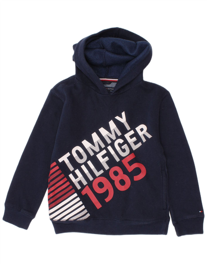 TOMMY HILFIGER Jungen-Pullover mit grafischem Kapuzenpullover, 5–6 Jahre, marineblaue Baumwolle