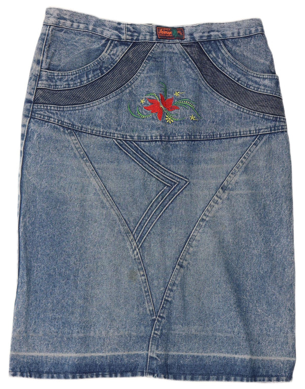 Vintage Damen Jeansrock IT 48 XL W34 Blau geblümte Baumwolle
