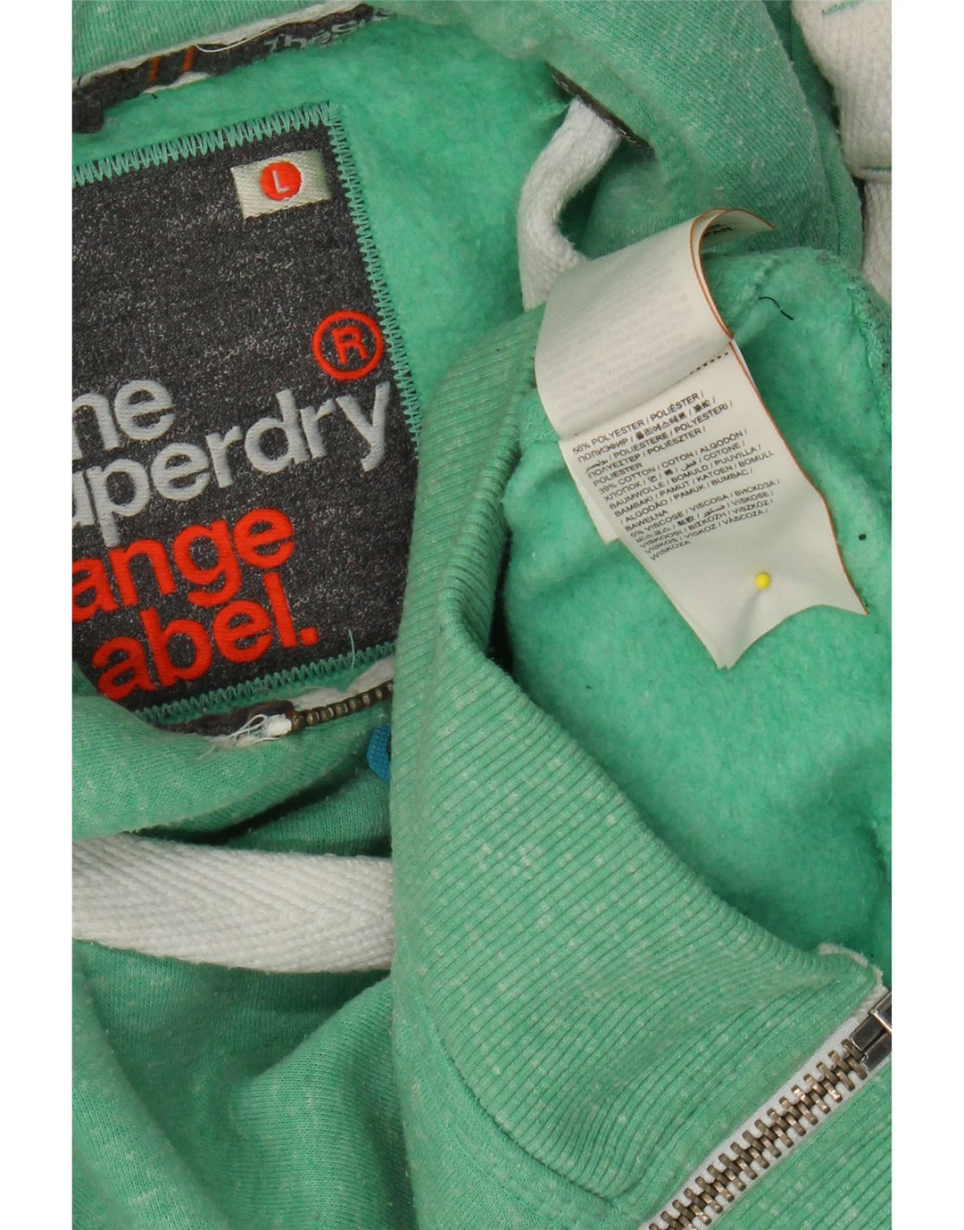 SUPERDRY Damen-Kapuzenpullover mit Reißverschluss, Gr. 14, groß, grün geflecktes Polyester
