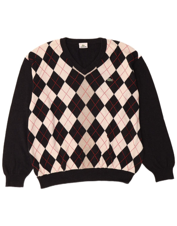 LACOSTE Herren-Pullover mit V-Ausschnitt, Größe 8 3XL, schwarze Argyle/Diamant-Baumwolle