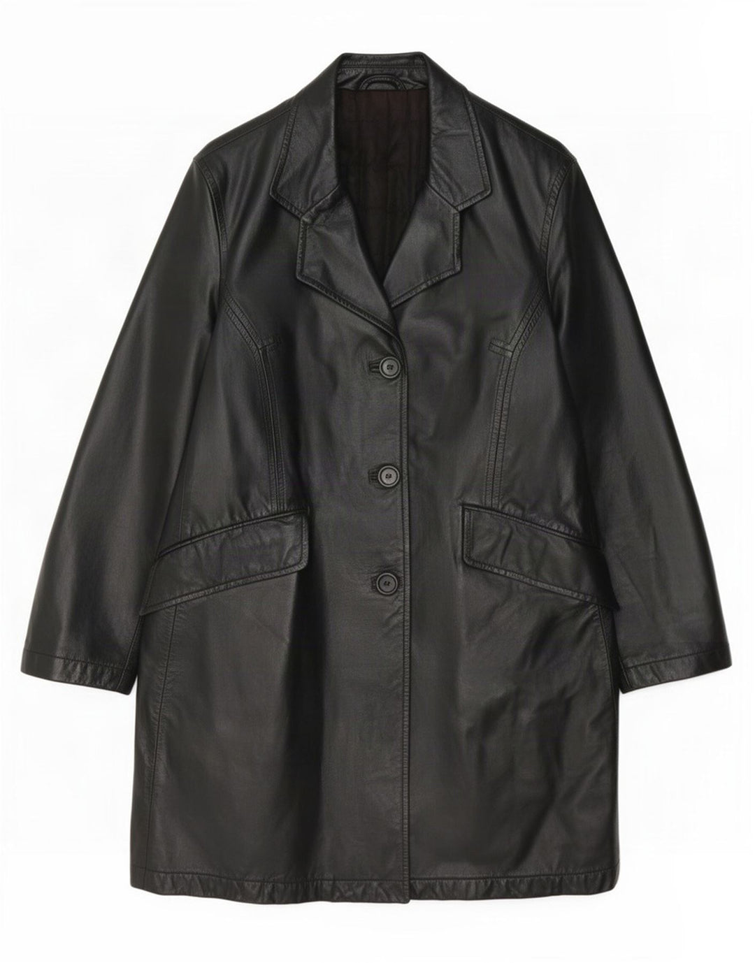 Vintage Damen Ledermantel IT 42 Medium Schwarz