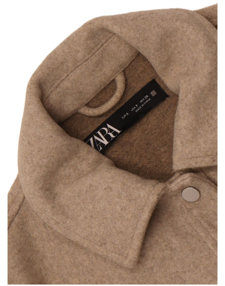 Zara Damen Crop Bomberjacke UK 10 Small Beige Flecked