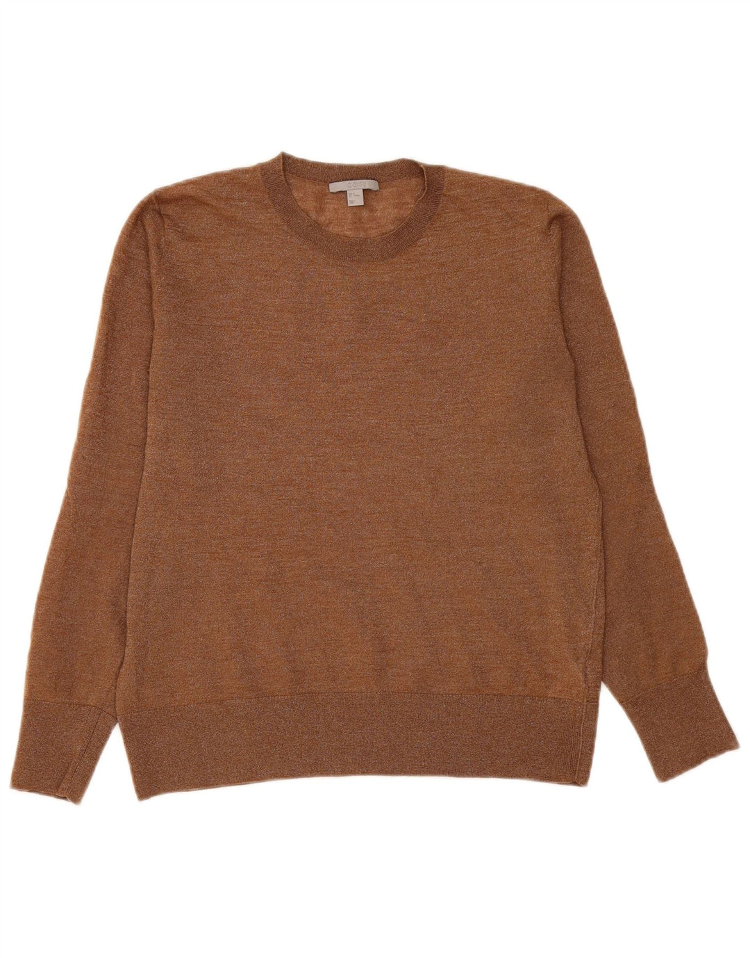 Cos Damen-Pullover mit Rundhalsausschnitt, UK 14, mittelbraun gefleckte Wolle