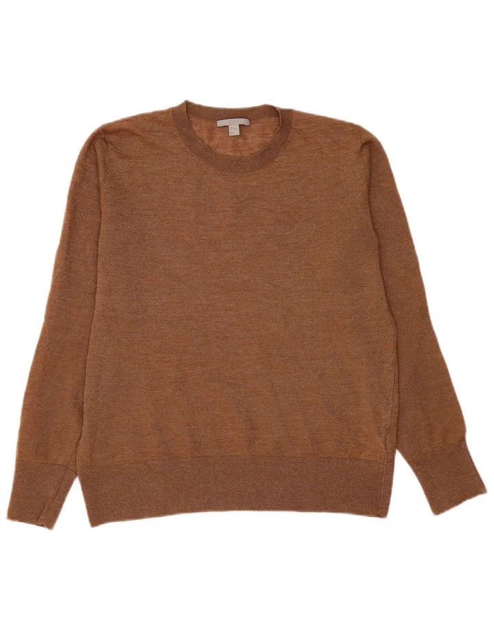 Cos Damen-Pullover mit Rundhalsausschnitt, UK 14, mittelbraun gefleckte Wolle