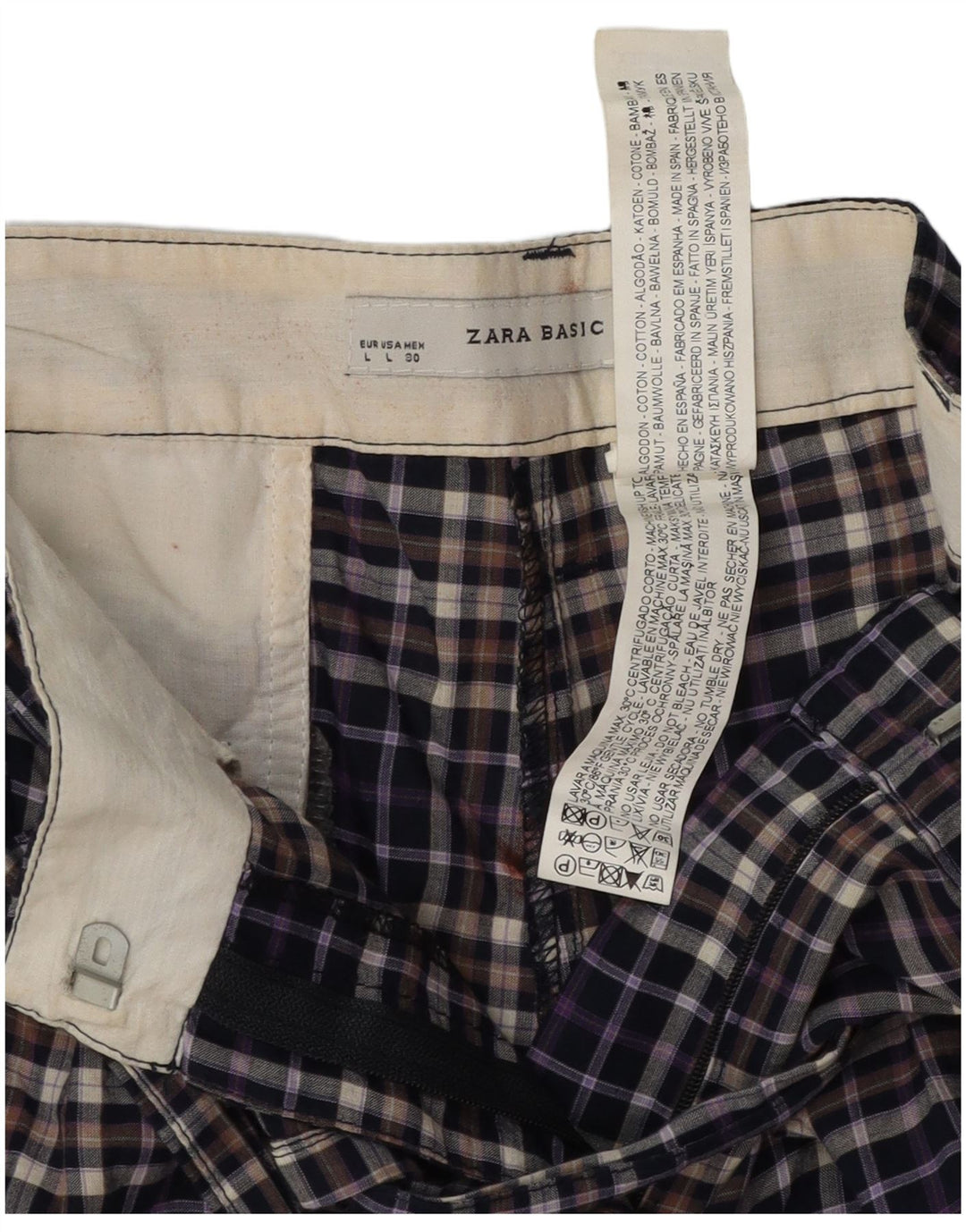 Zara Herren-Chinoshorts, groß, W30, marineblau, kariert, Baumwolle