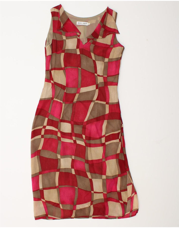 Vintage Damen Ärmelloses Basic Kleid IT 42 Mittelrot Geometrisch