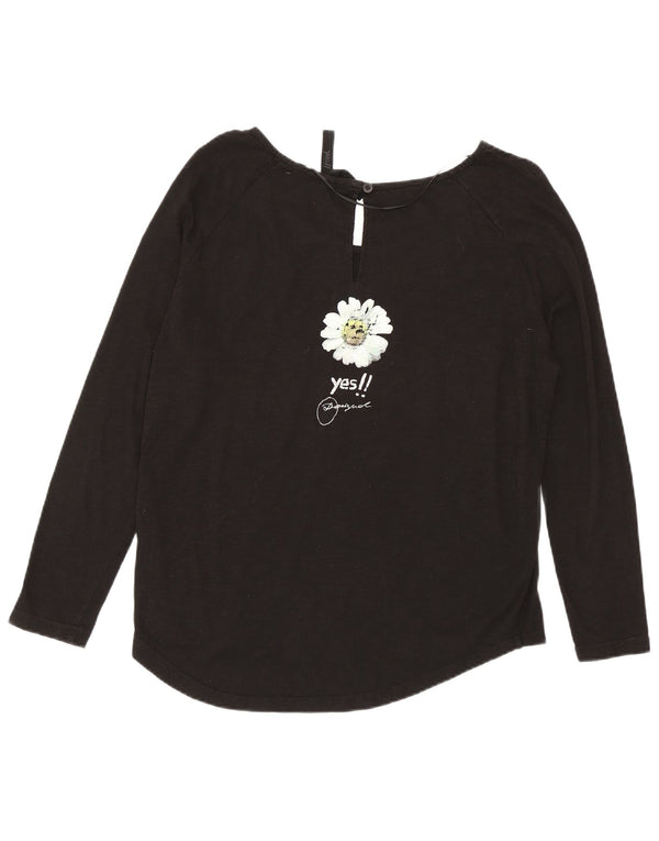 Desigual Damen Übergroßes grafisches Top Langarm UK 10 Small Schwarze Baumwolle