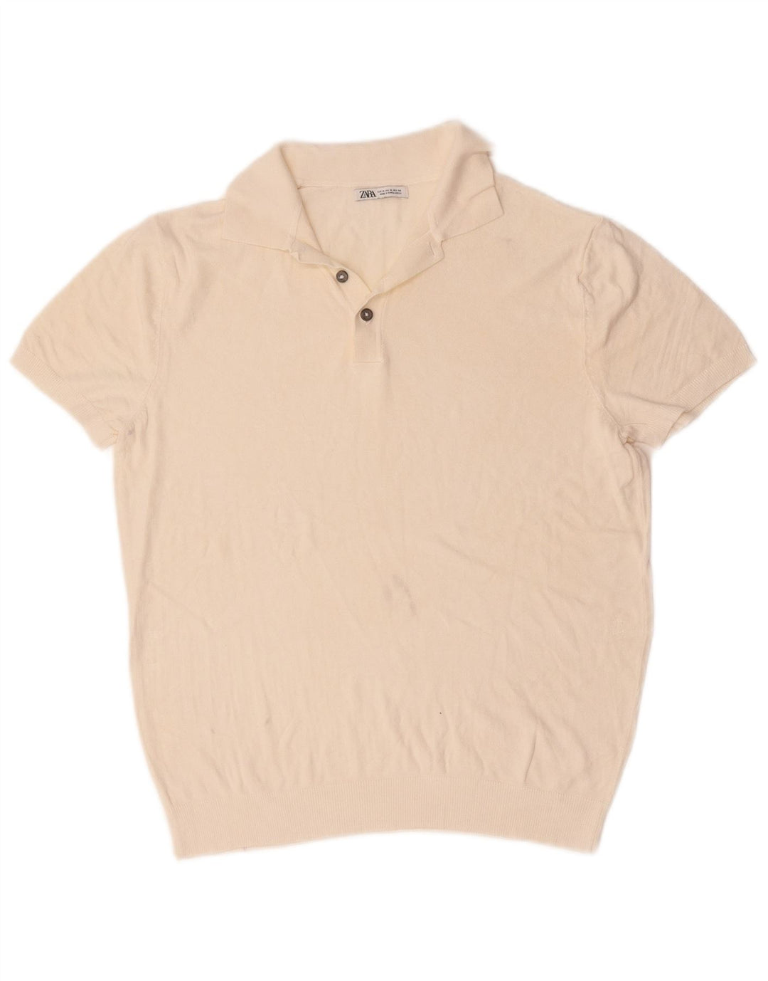 Zara Herren-Pullover mit Polokragen, kurzärmelig, mittelgroß, gebrochenes Weiß
