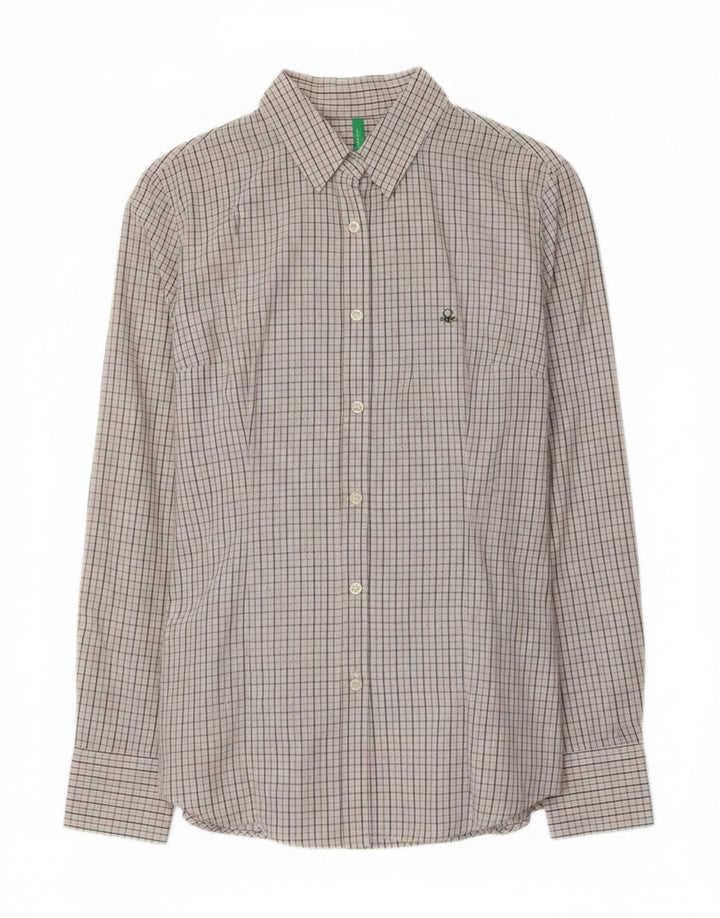 Benetton Damenhemd UK 14 Large Graue Baumwolle