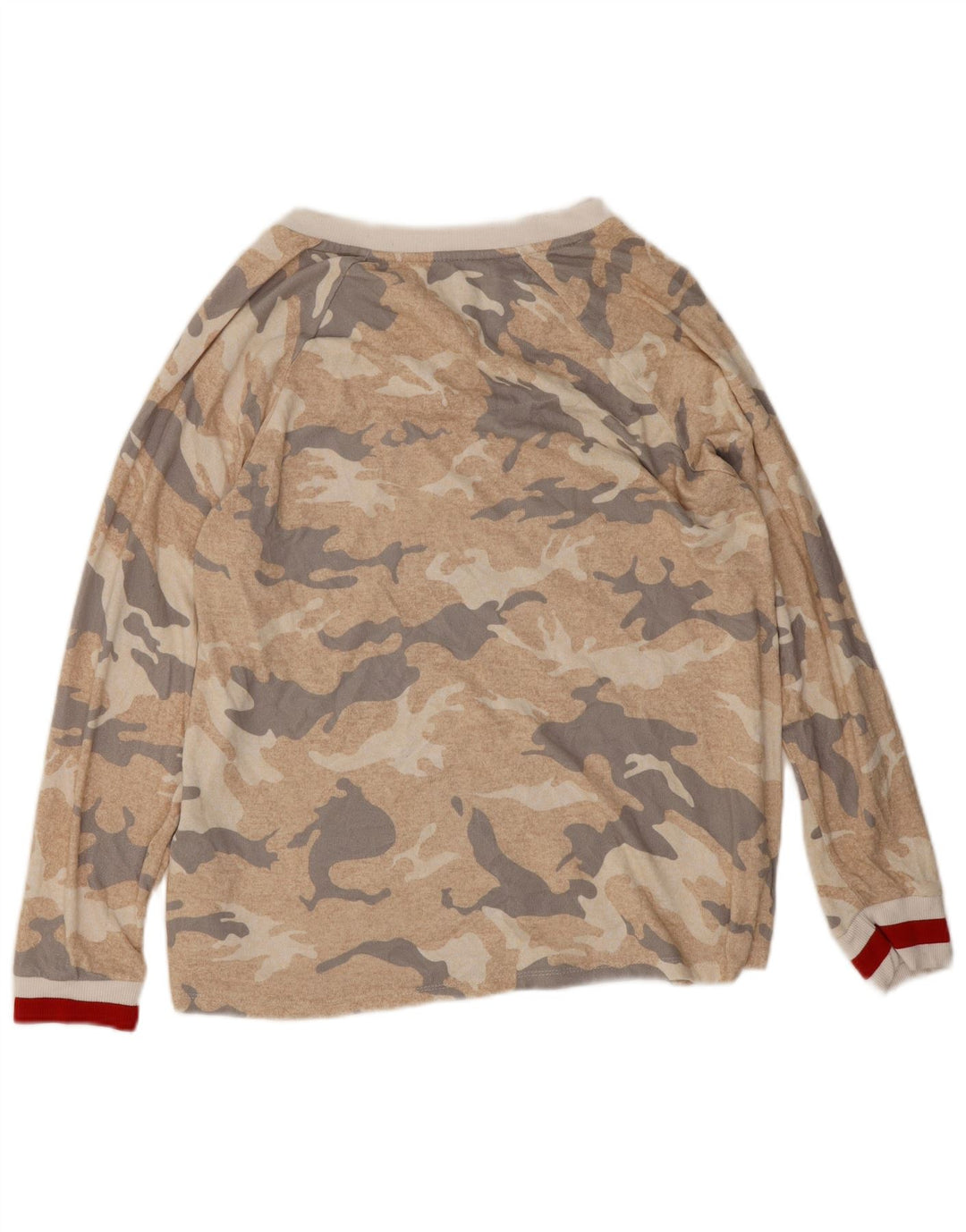Dkny Womens Graphic Top Langarm UK 16 Large Beige Camouflage Polyester