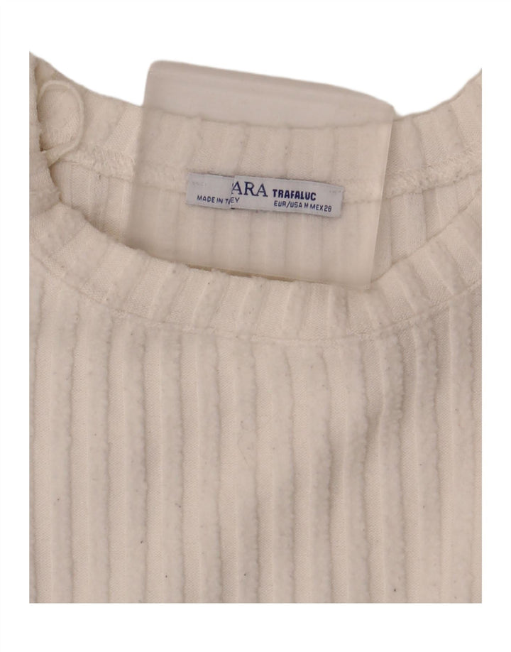 Zara Damen Crop Oversized Top Langarm UK 14 Mittelweiß