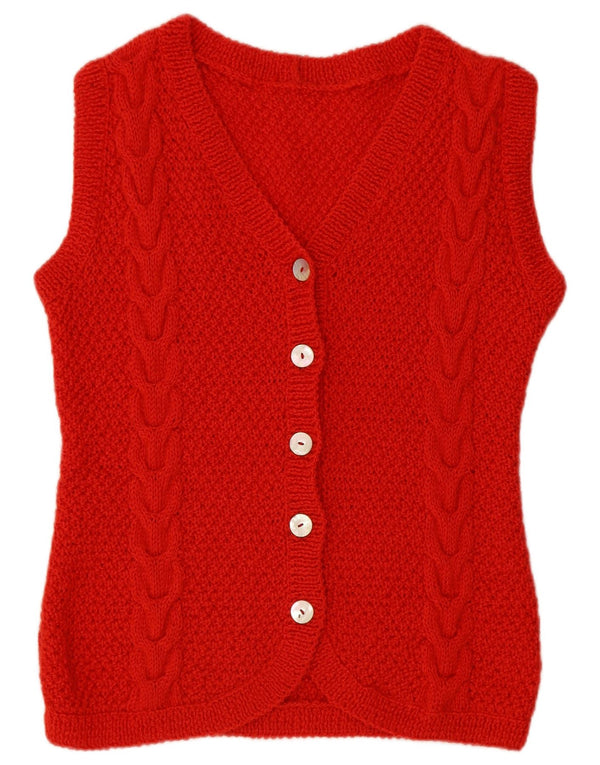 Vintage Damen Ärmelloser Cardigan Pullover UK 16 Groß Rot