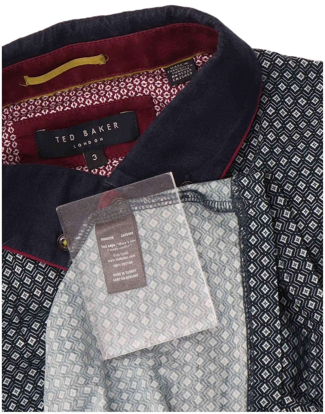 Ted Baker Herren-Poloshirt, Größe 3, mittelblaue geometrische Baumwolle