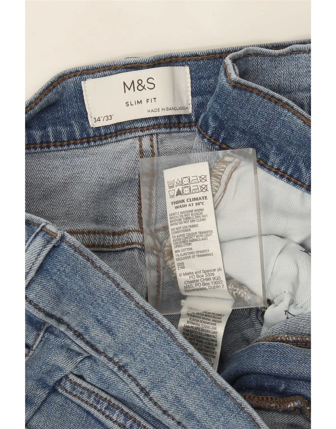 Marks & Spencer Herren Slim Jeans W34 L33 Blaue Baumwolle