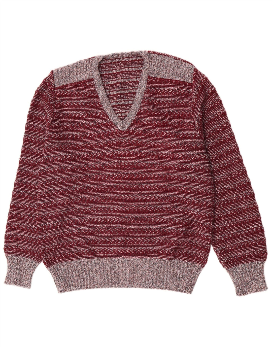Rio Herren-Pullover mit V-Ausschnitt, IT 50, mittelbraun, gestreift, Polyacryl