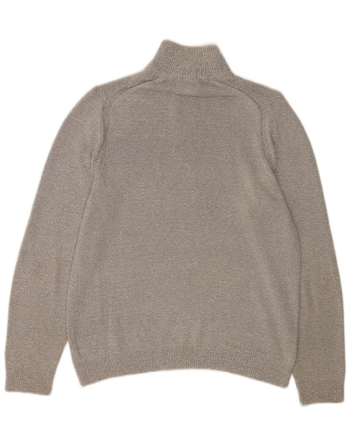 Marks & Spencer Herren-Pullover mit Reißverschluss am Hals, groß, aus grauer Baumwolle