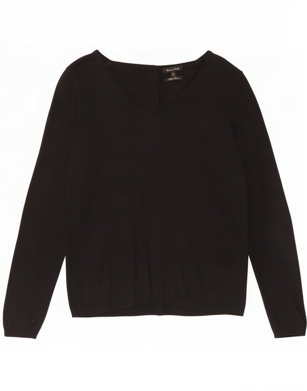 Massimo Dutti Womens V-Neck Jumper Sweater UK 12 Medium Black Silk