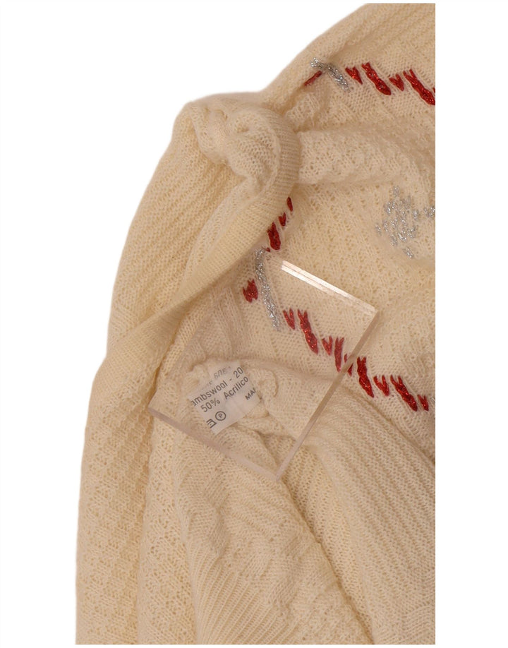Vintage Damen Pullover mit U-Boot-Ausschnitt, Gr. 14, Mittelweiß