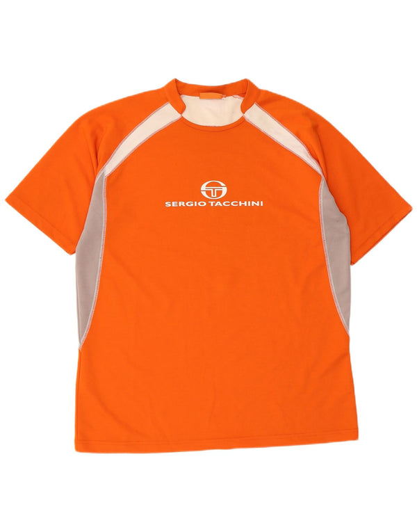 Sergio Tacchini Herren Grafik T-Shirt Top XL Orange Colourblock Polyester
