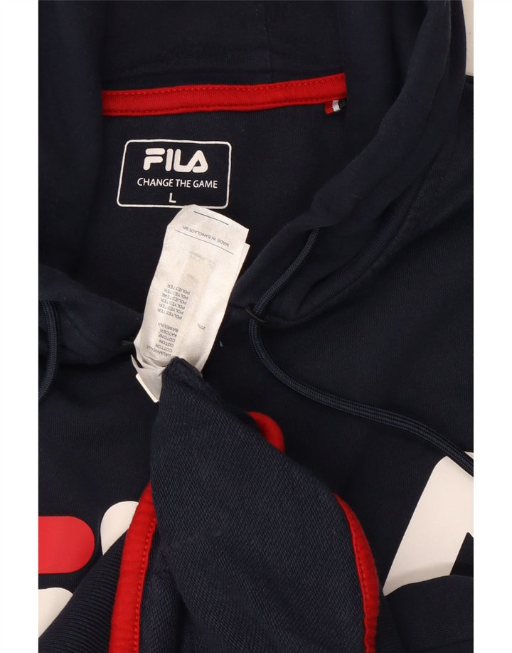 FILA Herren-Kapuzenpullover mit grafischem Reißverschluss, groß, marineblaue Baumwolle
