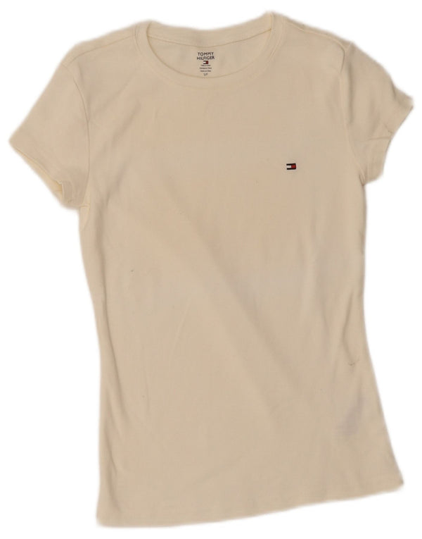 Tommy Hilfiger Womens T-Shirt Top UK 8 Small Off White Cotton