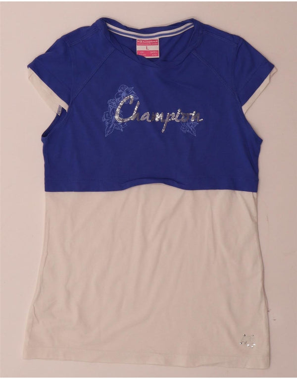 Champion T-Shirt mit Grafik für Mädchen, 11–12 Jahre, Größe L, Blau, Farbblock