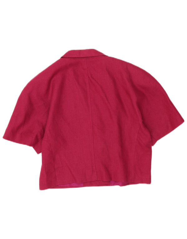 Vintage Damen Crop Kurzarm Blazer Jacke UK 14 Mittelrosa Wolle