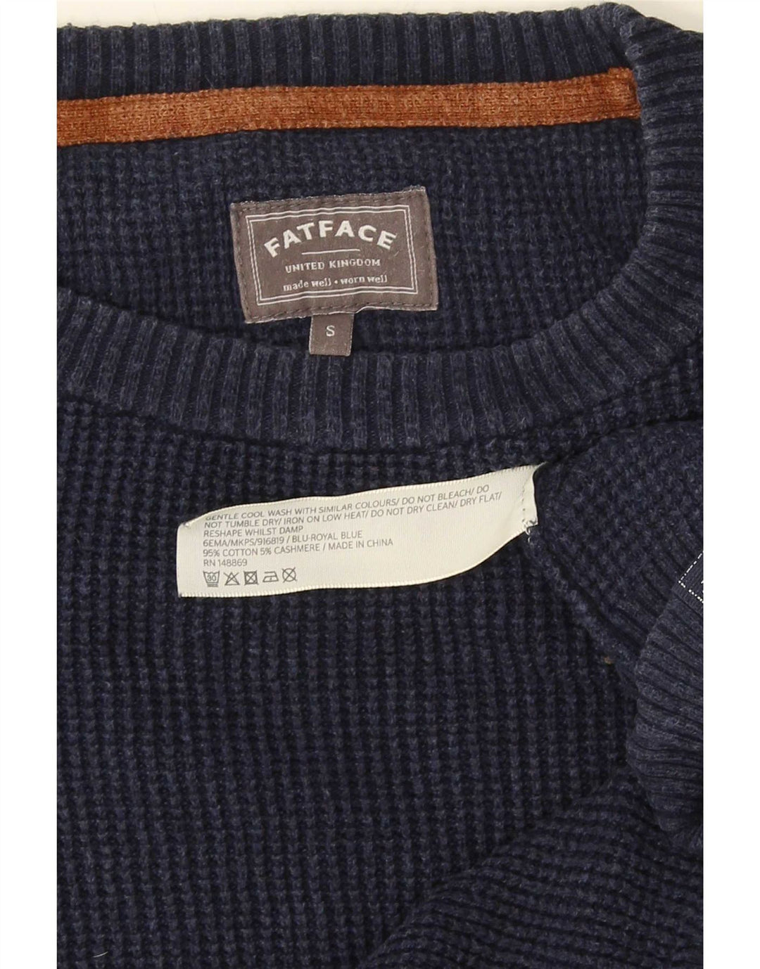 Fat Face Herren-Pullover mit Rundhalsausschnitt, Größe S, marineblau, Baumwolle