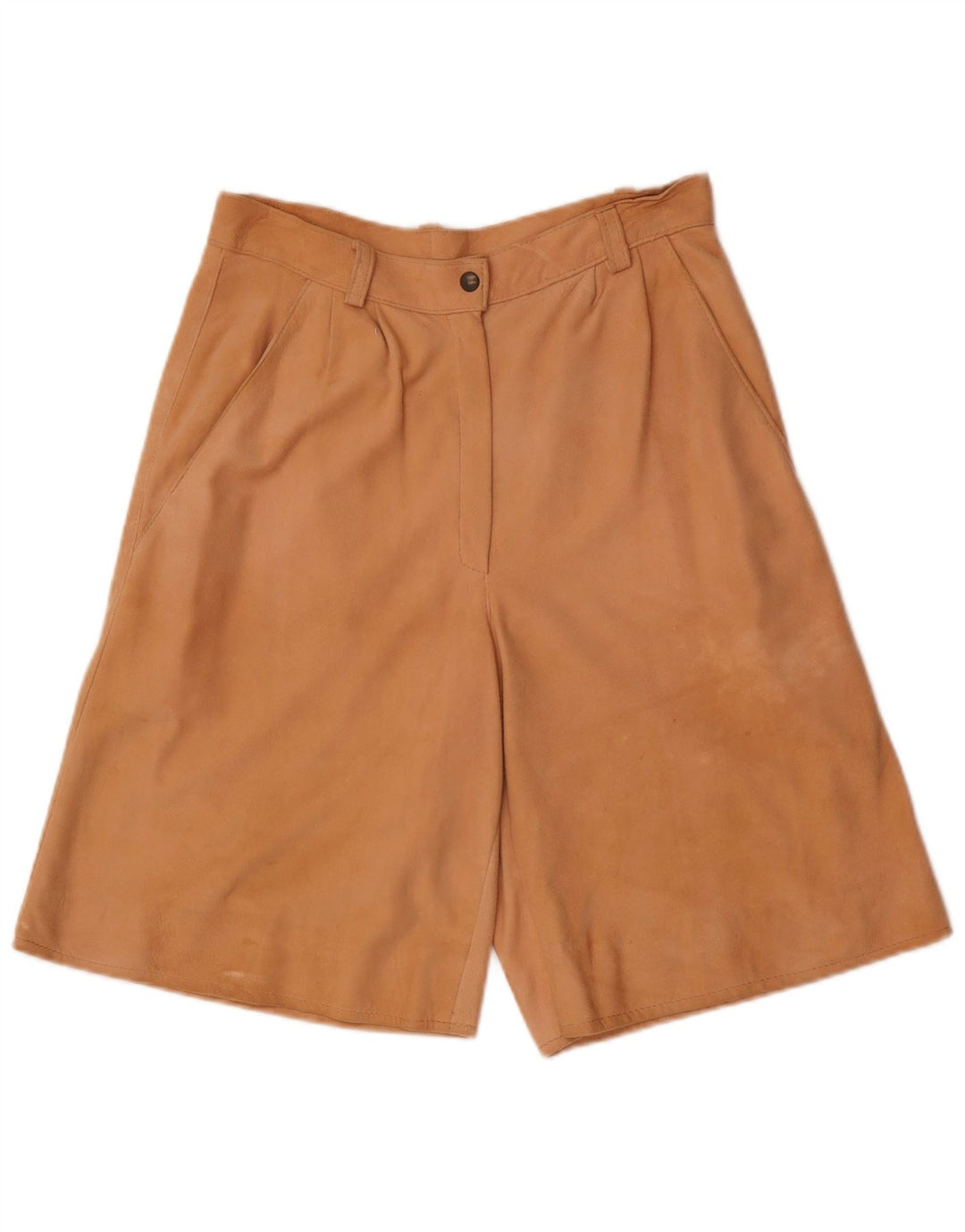 Vintage Damen Bermudashorts aus Wildleder mit hoher Taille, W28, Mittelbraun